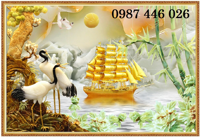 Gạch tranh thuyền buồm vàng chim hạc