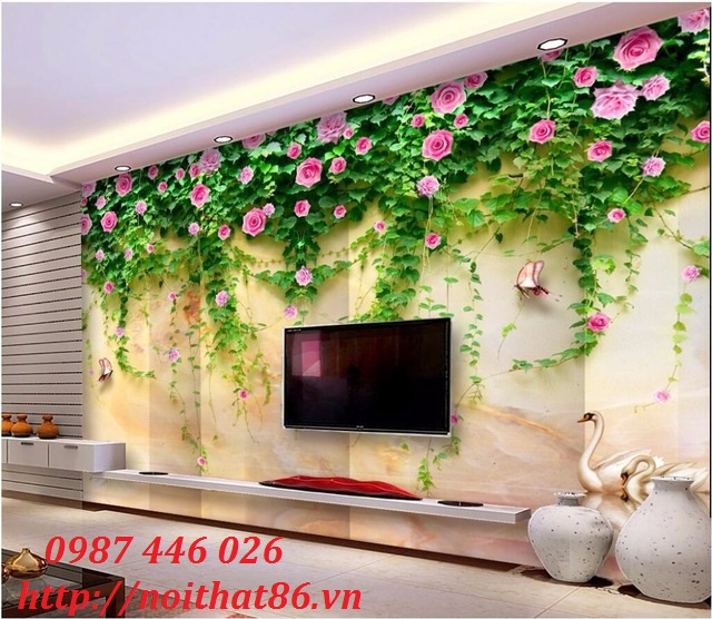 Tranh hoa leo tường, gạch tranh 3d, tranh tường hoa hồng leo