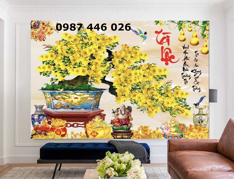 Gạch tranh hoa mai vàng Tài Lộc