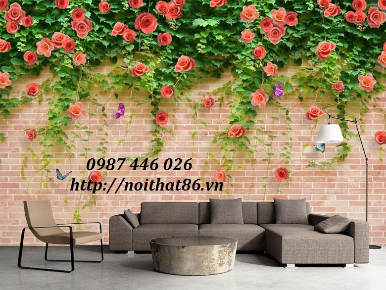 Gạch tranh giàn hoa hồng leo trên tường