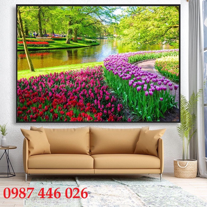 Tranh vườn hoa tuylip- gạch tranh 3d