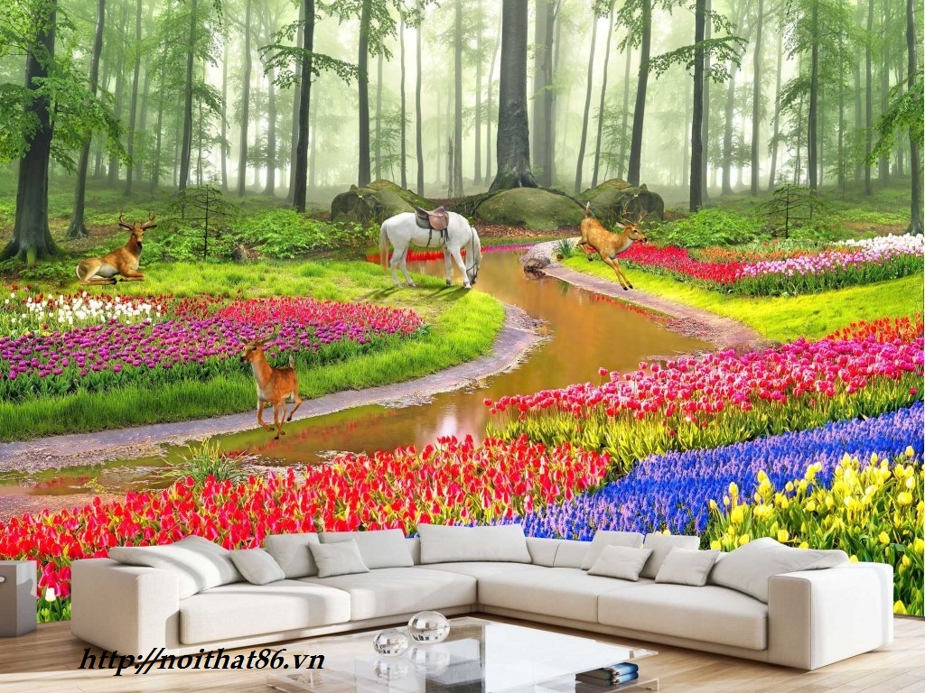 Gạch tranh vườn hoa tuylip 3d