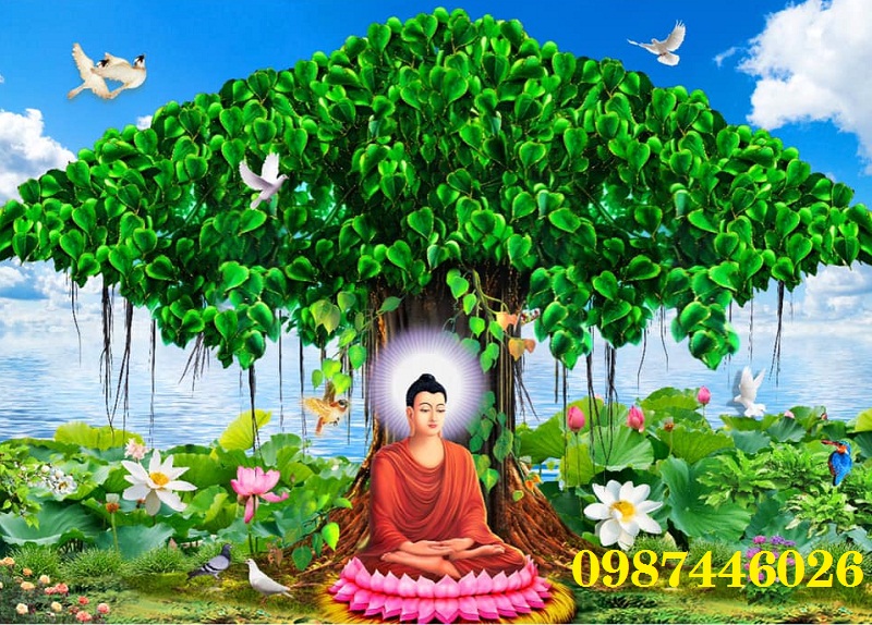 Gạch tranh Phật thích ca dưới gốc cây bồ đề