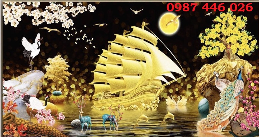 Gạch tranh thuyền buồm vàng