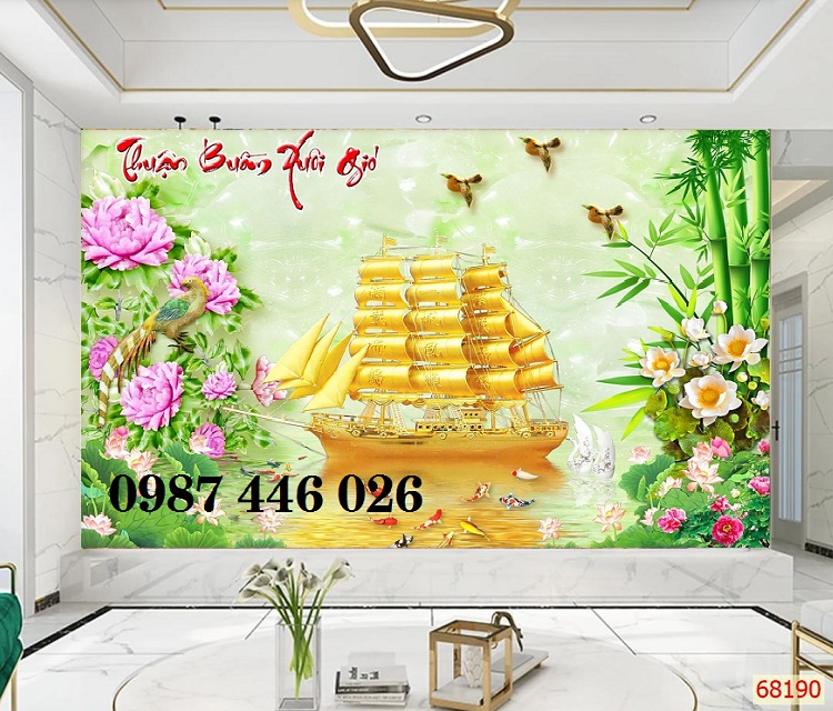 Gạch tranh 3d thuyền buồm vàng