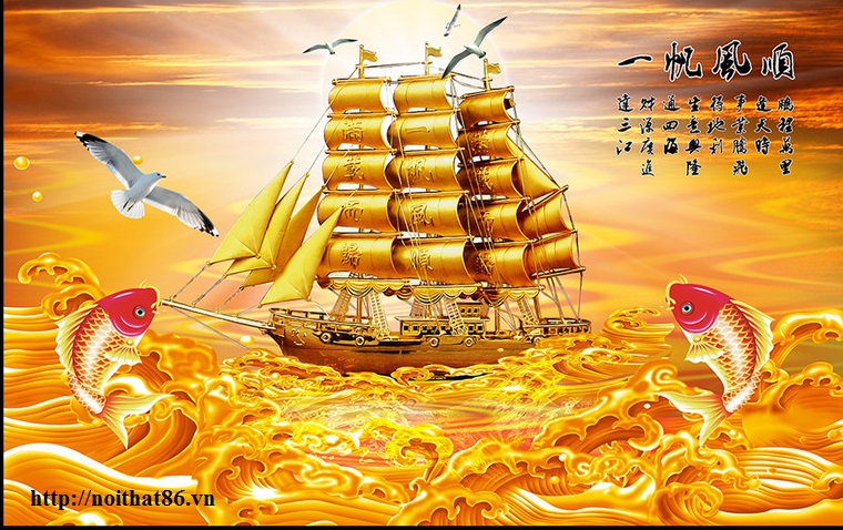 Tranh 3d thuyền buồm vàng
