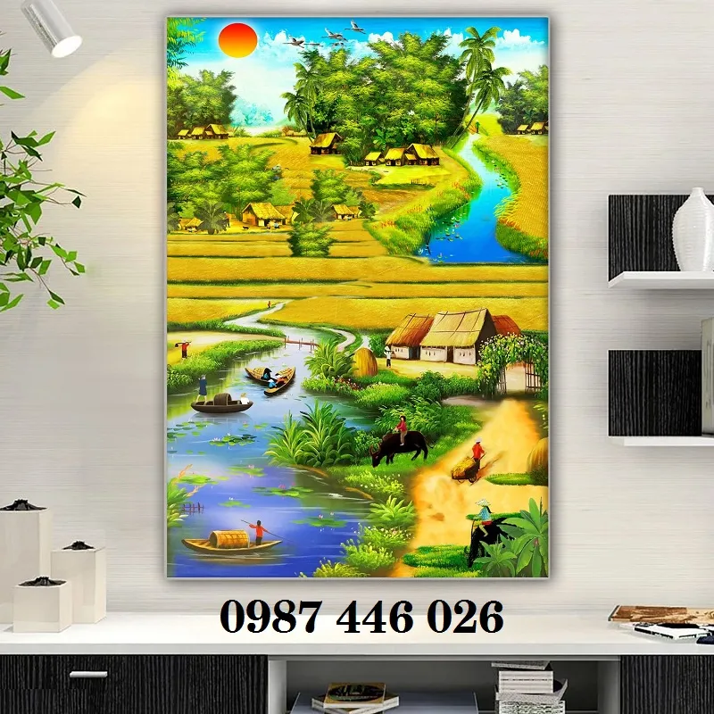 Tranh làng quê, gạch ốp tường đẹp HP98283
