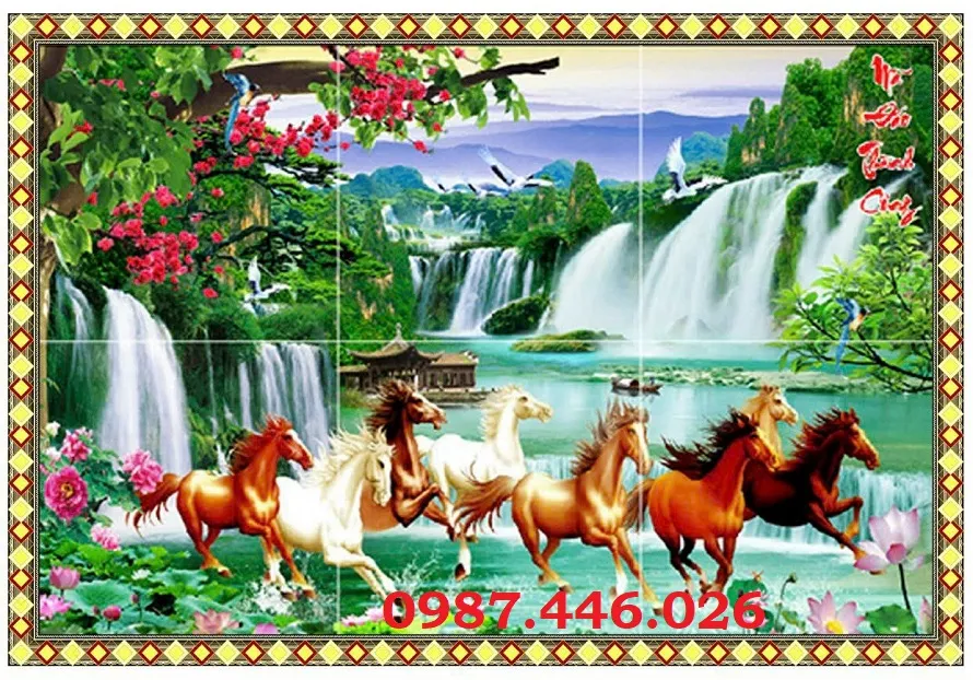 Tranh ngựa, gạch tranh bát mã ốp tường HP76282