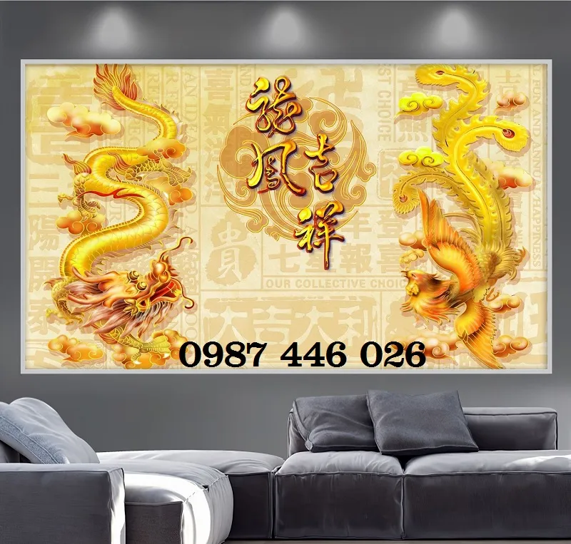 Gạch tranh rồng phượng vàng HP972RV